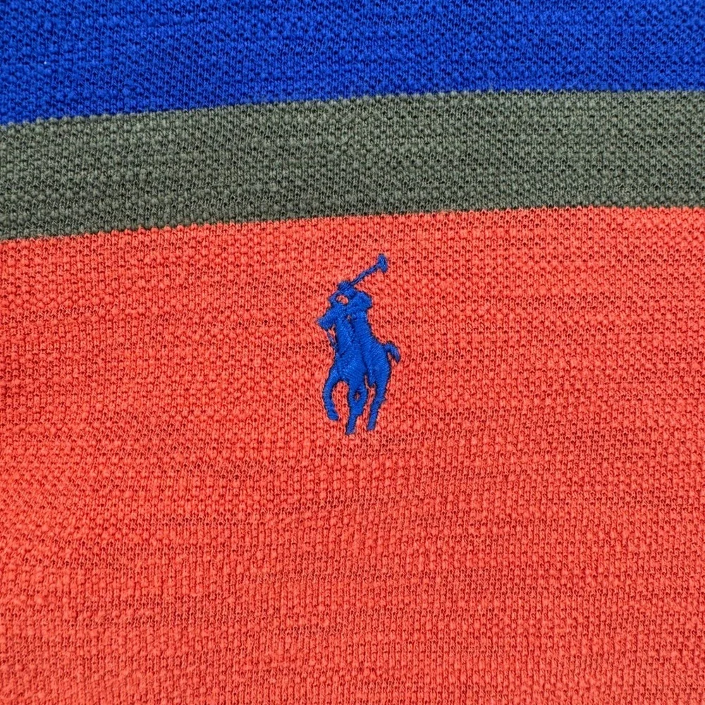 Polo Ralph Lauren Mens Medium Multi Color Striped Pique Cotton Polo Shirt